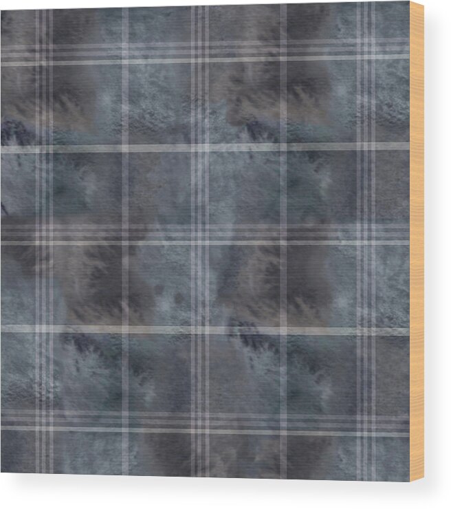 Pattern Wood Print featuring the digital art Moody Blue Plaid by Sand And Chi
