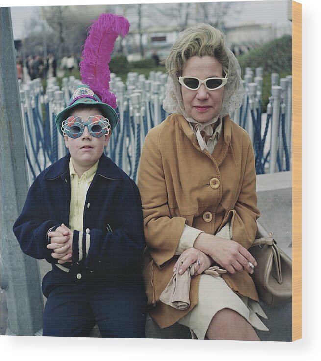Hat Wood Print featuring the photograph Mother And Son At New York Worlds Fair by Chris Morphet