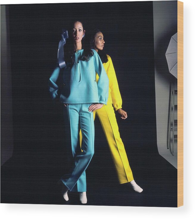 #new2022vogue Wood Print featuring the photograph Moyra Swan And Carol La Brie Posing In A Studio by Bert Stern
