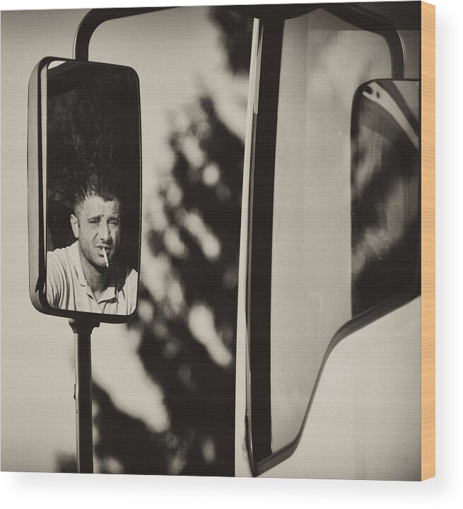Mirror Wood Print featuring the photograph Mr.truck Driver by Barbara
