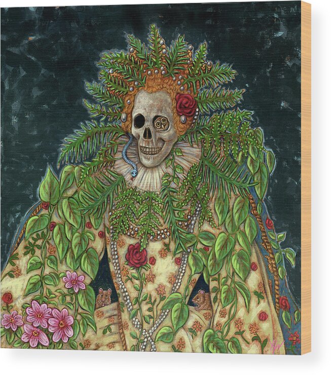 Death Wood Print featuring the painting My End is My Beginning by Holly Wood