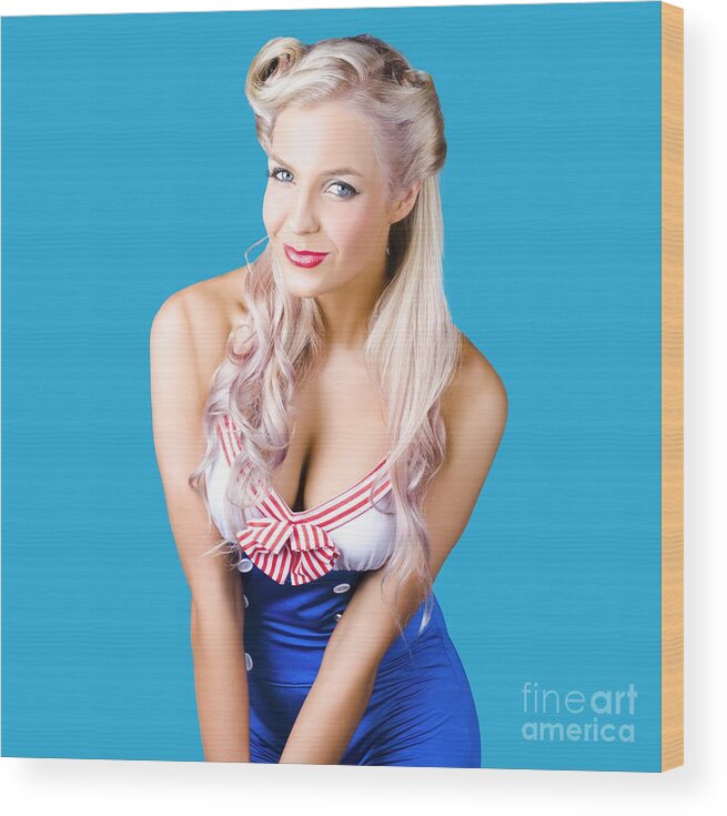Sailor Wood Print featuring the photograph Navy pinup woman by Jorgo Photography