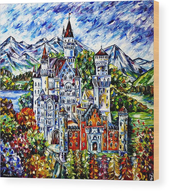 Beautiful Germany Wood Print featuring the painting Neuschwanstein Castle by Mirek Kuzniar