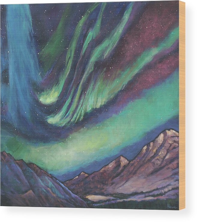 Northern Lights Wood Print featuring the painting North by Northwest by Johnathan Harris