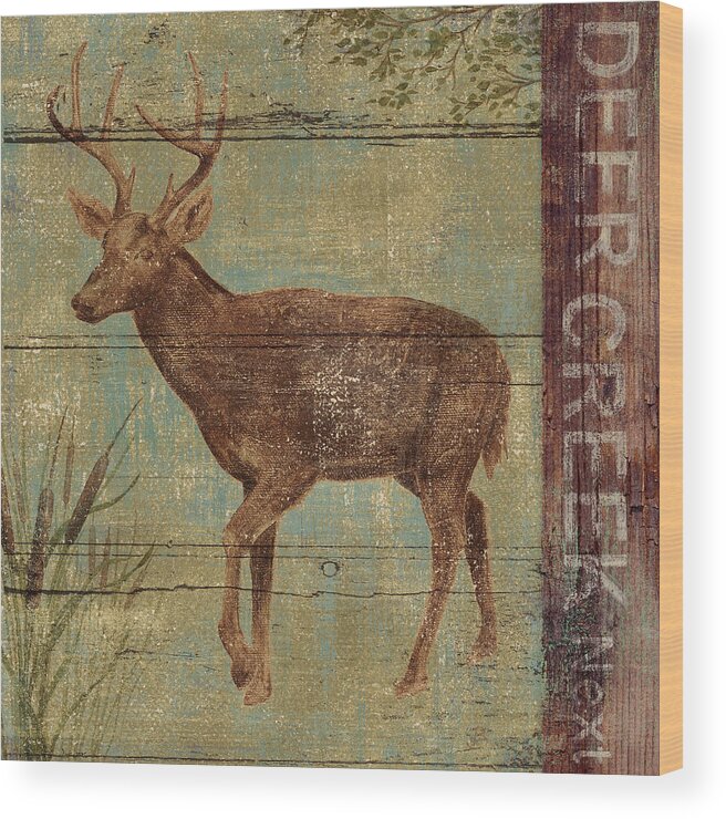 Deer Wood Print featuring the mixed media Northern Wildlife I by Daphn? B.