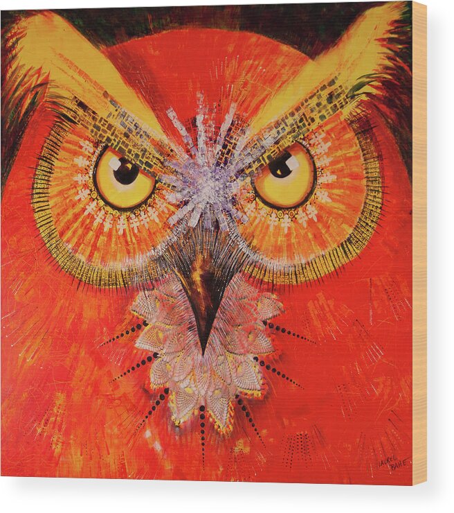Owl Wood Print featuring the painting OL Big Red by Laurel Bahe