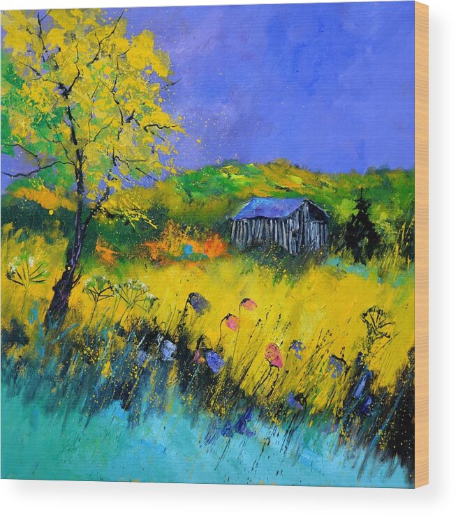 Landscape Wood Print featuring the painting Old barn in summer by Pol Ledent