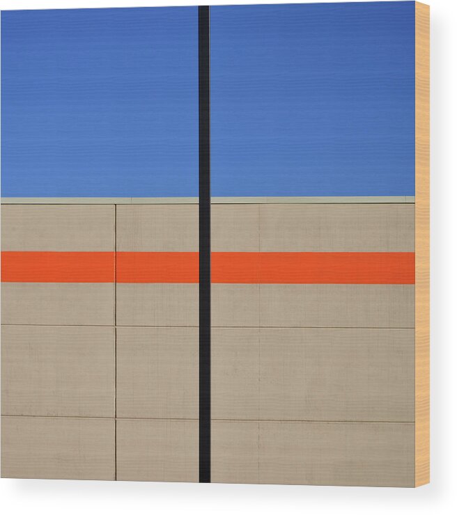 Urban Wood Print featuring the photograph Square - Orange Line by Stuart Allen