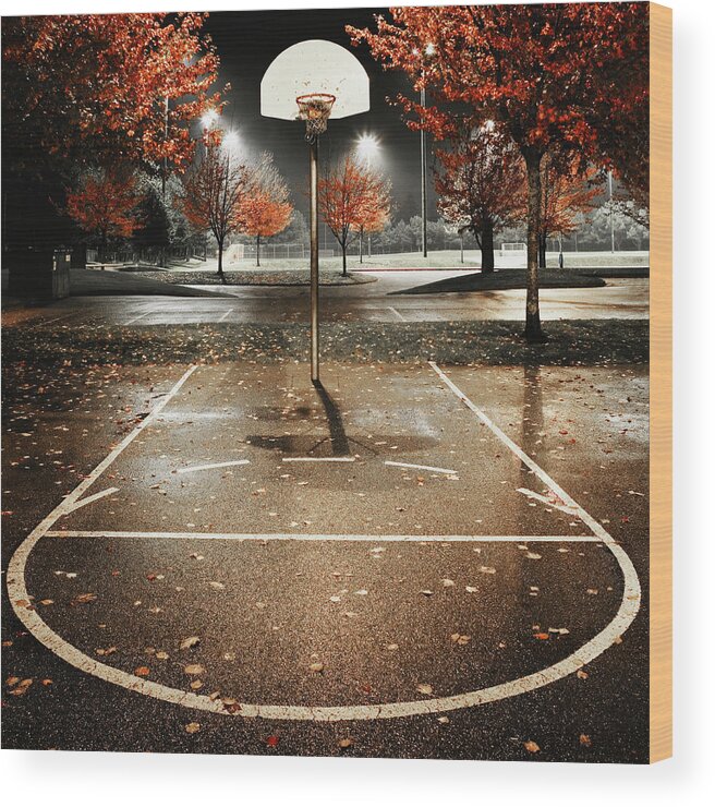 Empty Wood Print featuring the photograph Outdoors Basketball Court, Night by Andersen Ross