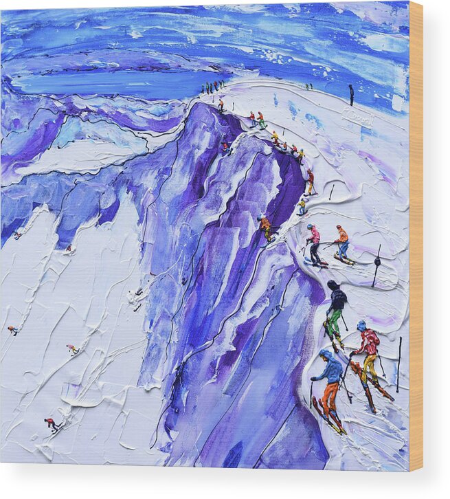 Squaw Valley Wood Print featuring the painting Palisades Granite Chief Peak Palisades Ski Resort by Pete Caswell