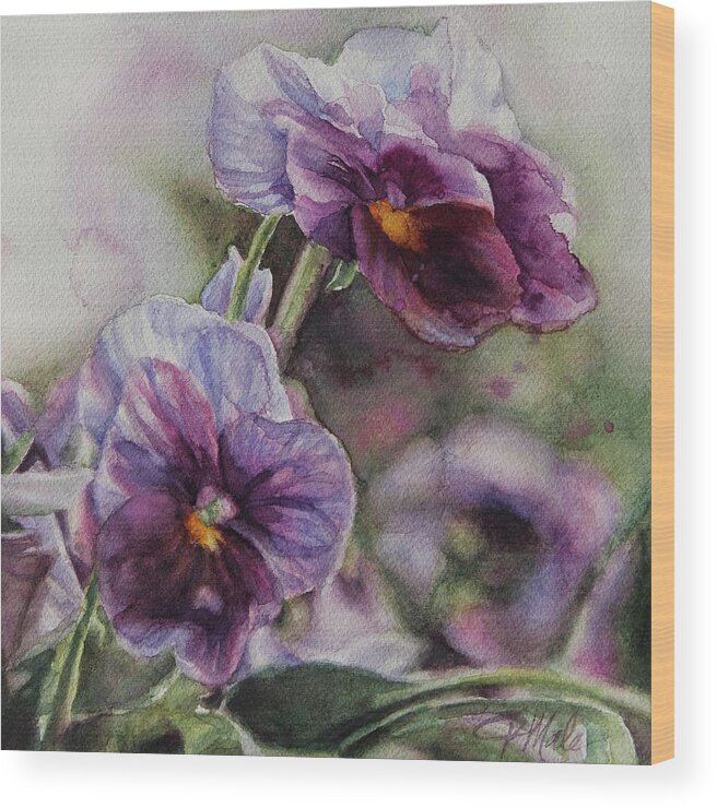 Face Masks Wood Print featuring the painting Pansies by Tracy Male