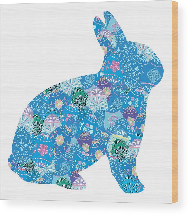 Whimsy Wood Print featuring the digital art Patchwork Bunny Rabbit by Marianne Campolongo
