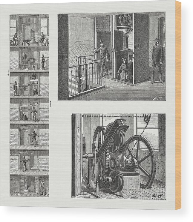 Engraving Wood Print featuring the digital art Paternoster Lift, Usage And Drive by Zu 09