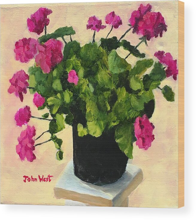 Still Life Wood Print featuring the painting Patio Geranium by John West