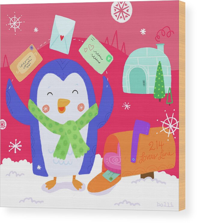 Penguin Love 2 Wood Print featuring the digital art Penguin Love 2 by Holli Conger