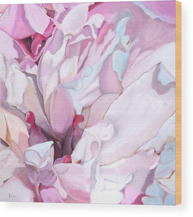 Peony Wood Print featuring the painting Peony Blossom Oil Painting by Donna Tuten