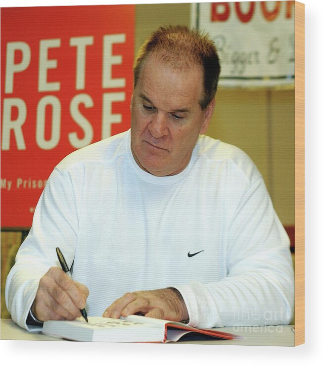 People Wood Print featuring the photograph Pete Rose Signs Autobiography In New by Stephen Chernin