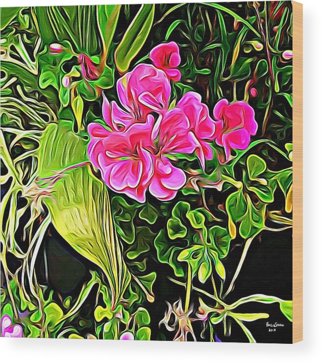 Pamela Storch Wood Print featuring the digital art Pink Flowers of Peaceful Flow by Pamela Storch