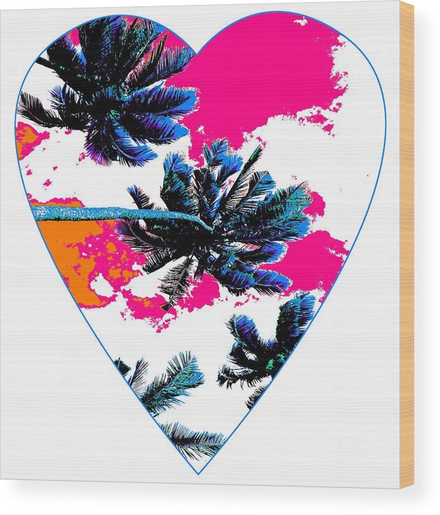 Heart Wood Print featuring the digital art Pink Palm Hearts by Becqi Sherman