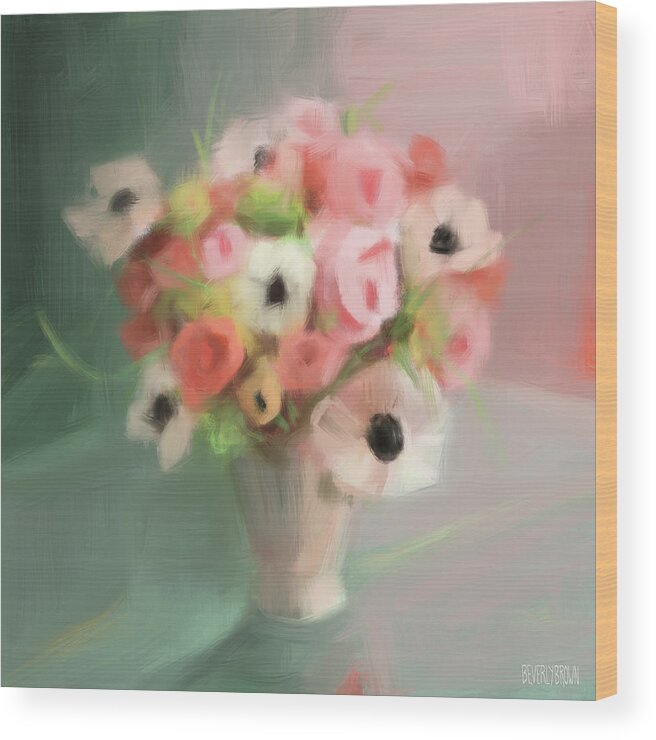 Pink Wood Print featuring the painting Pink Peonies and Poppies by Beverly Brown