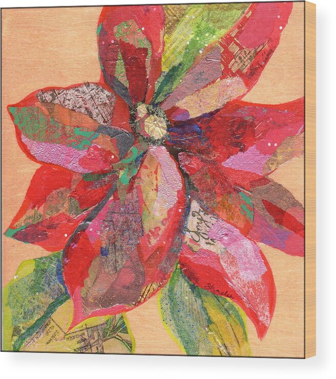 Poinsettia Wood Print featuring the painting Poinsettia III by Shadia Derbyshire