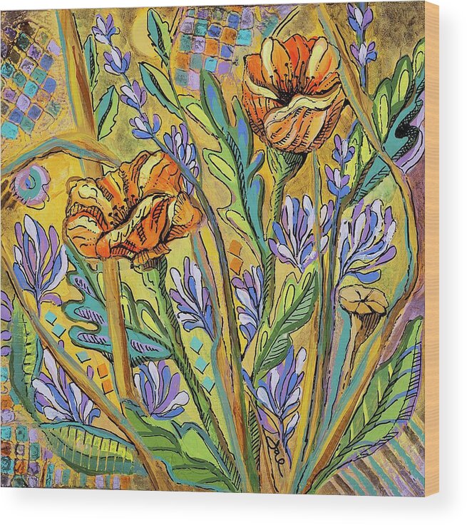  Wood Print featuring the painting Poppies And Lavender 2 by Janice A Larson