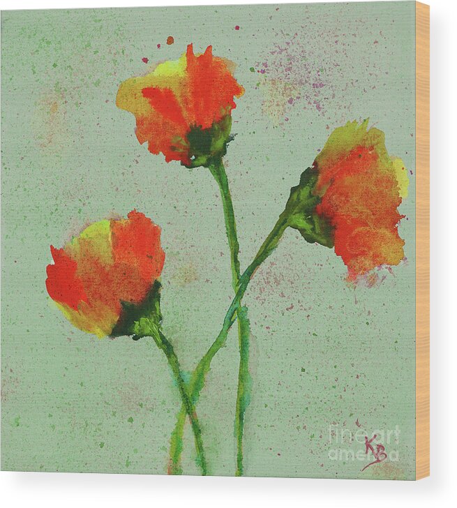Poppies Wood Print featuring the painting Poppies by Karen Fleschler
