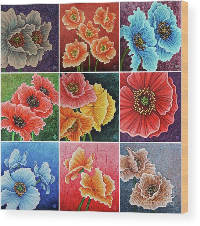 Poppy Wood Print featuring the painting Poppy Painting Tiles x 9 Set 2 by Amy E Fraser