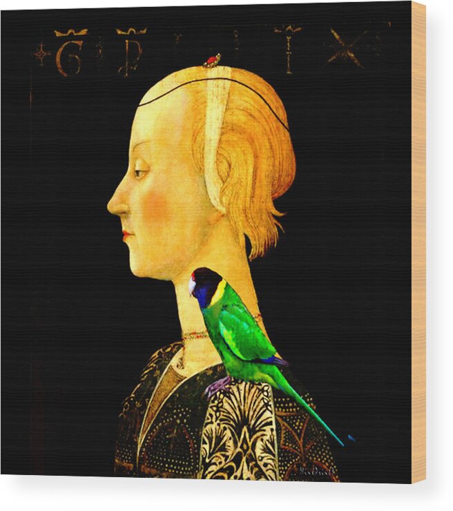 Romantic Girl Wood Print featuring the digital art Portrait of a Lady with a Parrot by Asok Mukhopadhyay