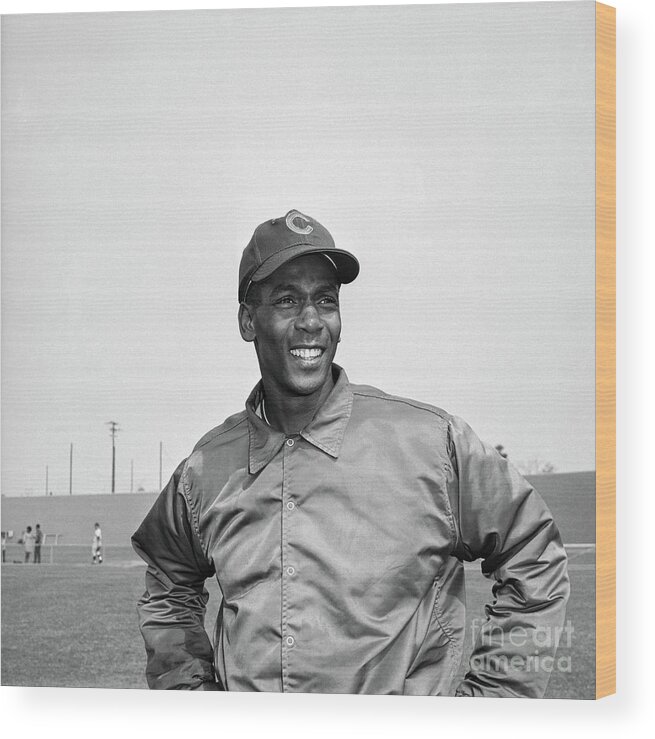 Baseball Cap Wood Print featuring the photograph Portrait Of Chicago Cubs Ernie Banks by Bettmann