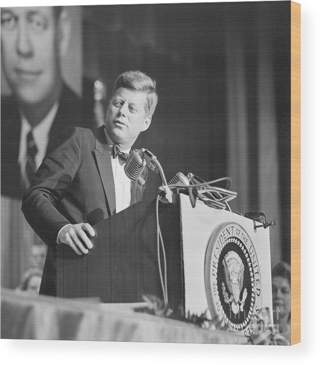 Charity Benefit Wood Print featuring the photograph President Kennedy Speaking In Miami by Bettmann