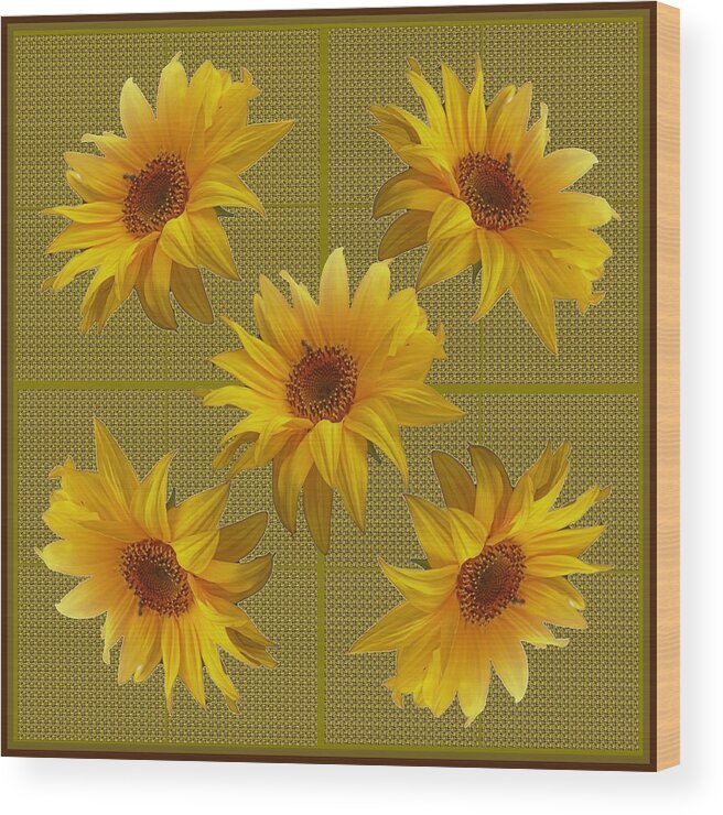 Pretty Wood Print featuring the mixed media Pretty Autumn Yellow Sunflower by Delynn Addams