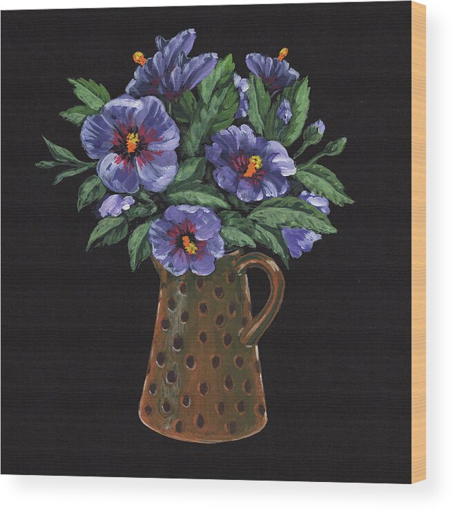 Purple Wood Print featuring the painting Purple Flowers Polka Dots Vase Floral Impressionism by Irina Sztukowski