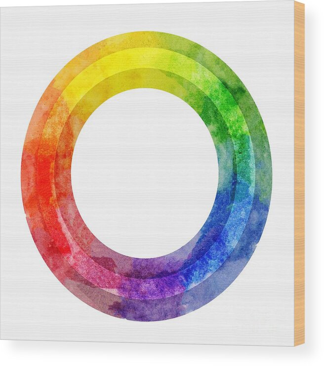 Colorful Wood Print featuring the painting Rainbow Color Wheel by Lauren Heller