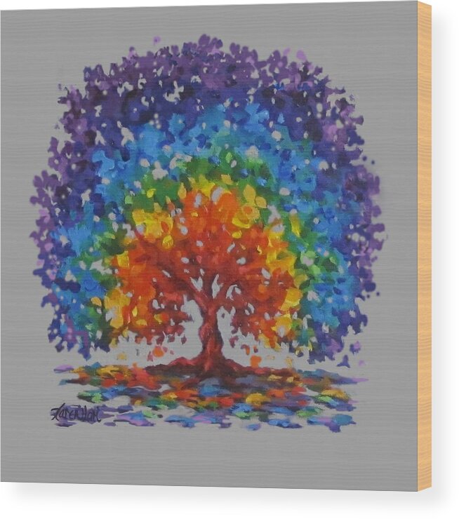 Rainbow Wood Print featuring the painting Rainbow Tree Alone by Karen Ilari