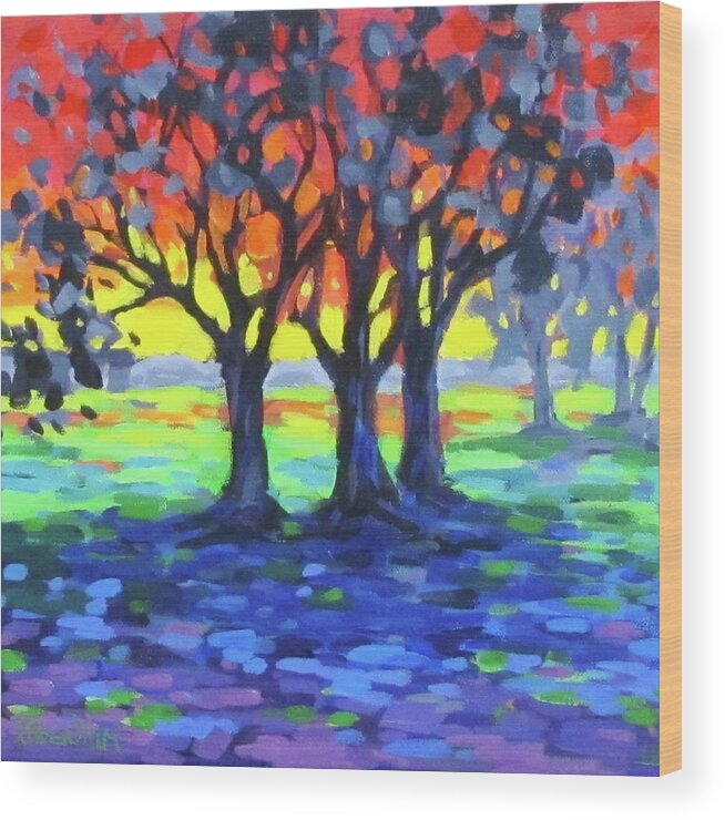Landscape Wood Print featuring the painting Rainbow World by Karen Ilari