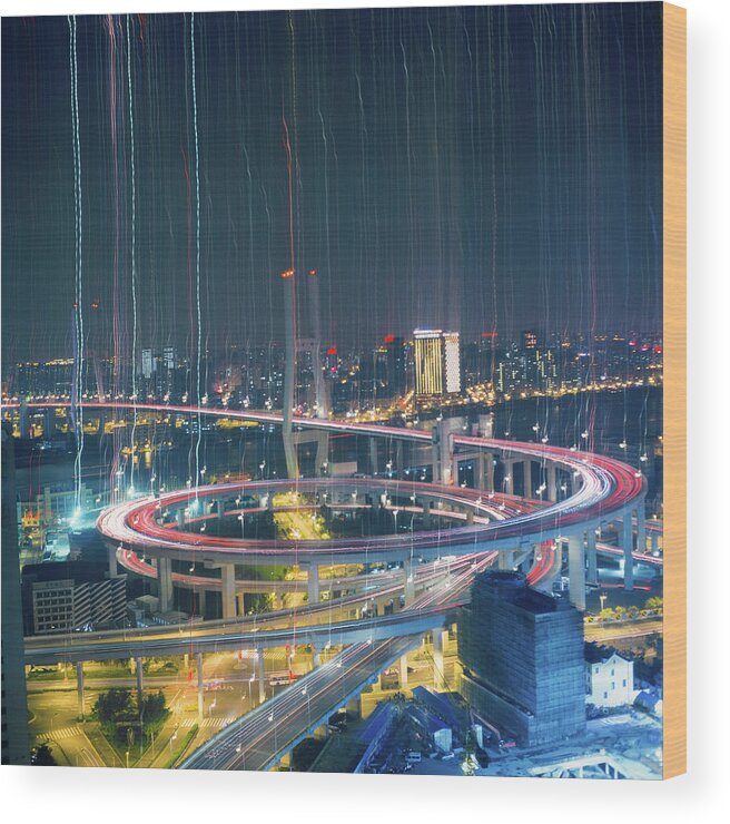 Built Structure Wood Print featuring the photograph Raining In City by Min Wei Photography
