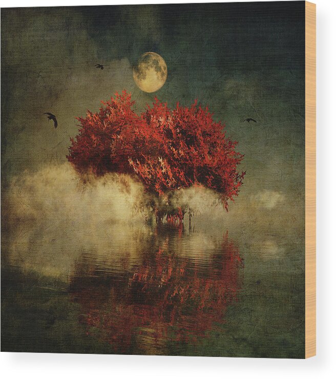 Autumn Wood Print featuring the digital art Red American Oak in a dream by Jan Keteleer