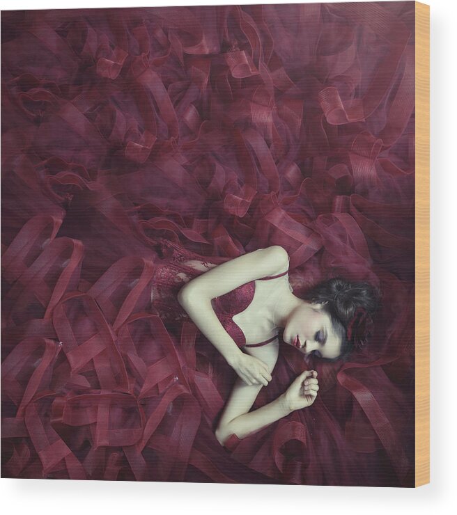 Fashion Wood Print featuring the photograph Red Blossom by Hardibudi