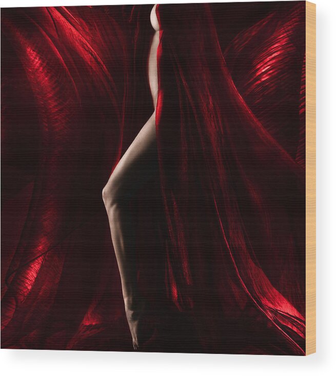Woman Wood Print featuring the photograph Red Curtain by Patrick Odorizzi
