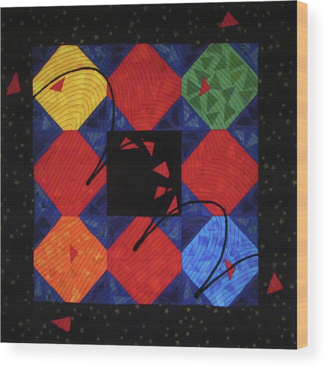 Art Quilt Wood Print featuring the tapestry - textile Red Rubber Ball by Pam Geisel