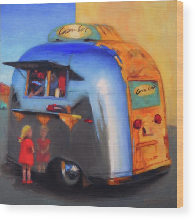 Airstream Art Wood Print featuring the painting Reflections on an Airstream by Elizabeth Jose