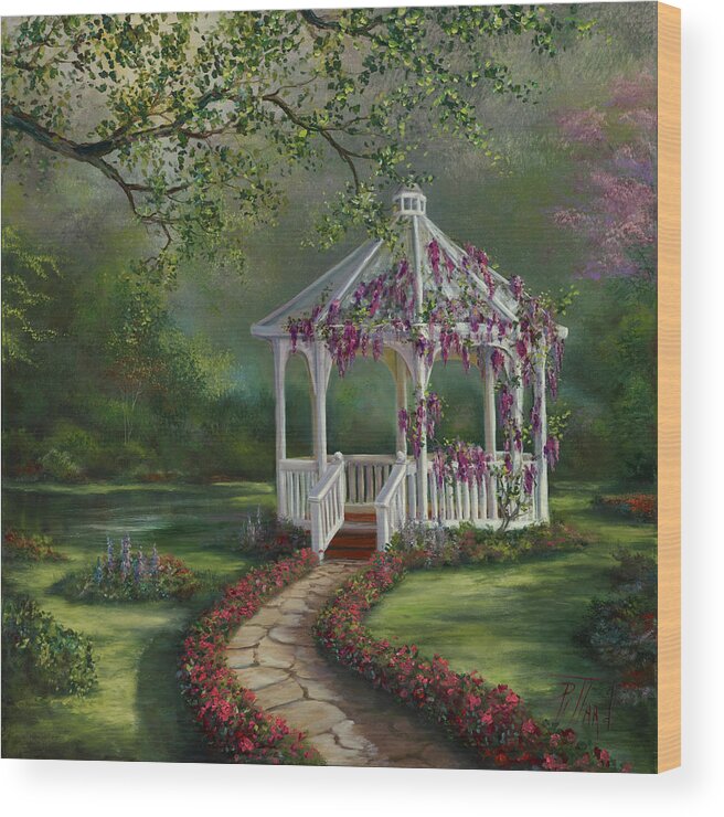 Gazebo Wood Print featuring the painting Gazebo Rendezvous by Lynne Pittard