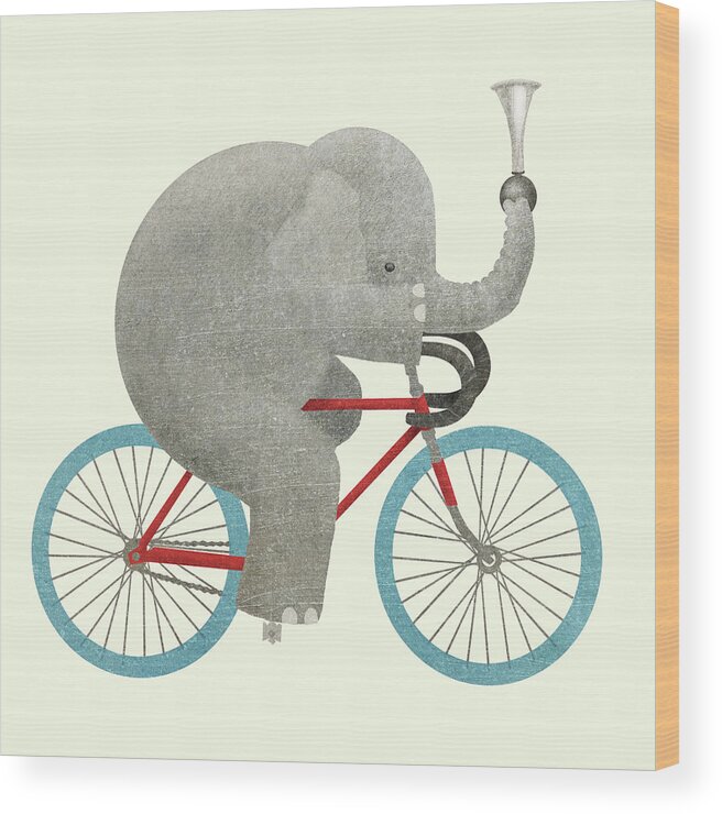 Elephant Wood Print featuring the drawing Ride by Eric Fan