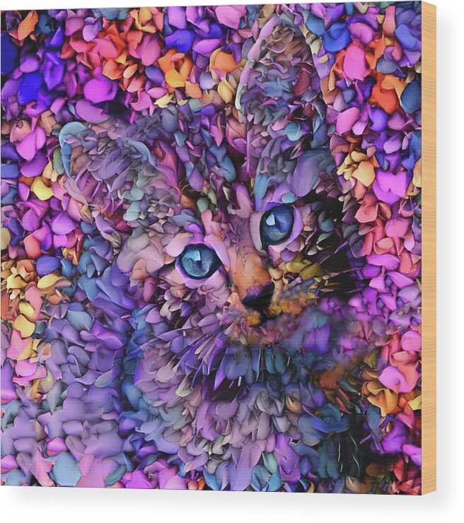 Tabby Kitten Wood Print featuring the digital art Rocko the Purple Tabby Kitten by Peggy Collins