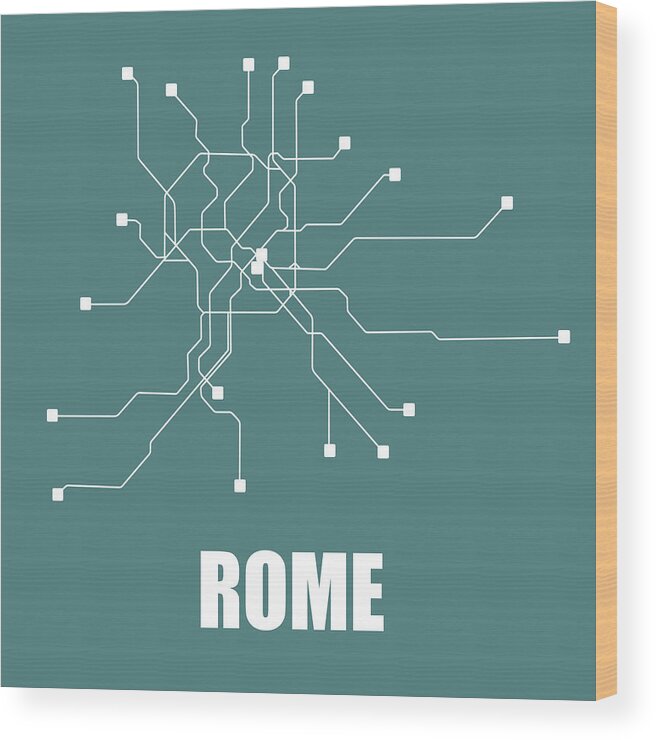 Rome Wood Print featuring the digital art Rome Teal Subway Map by Naxart Studio