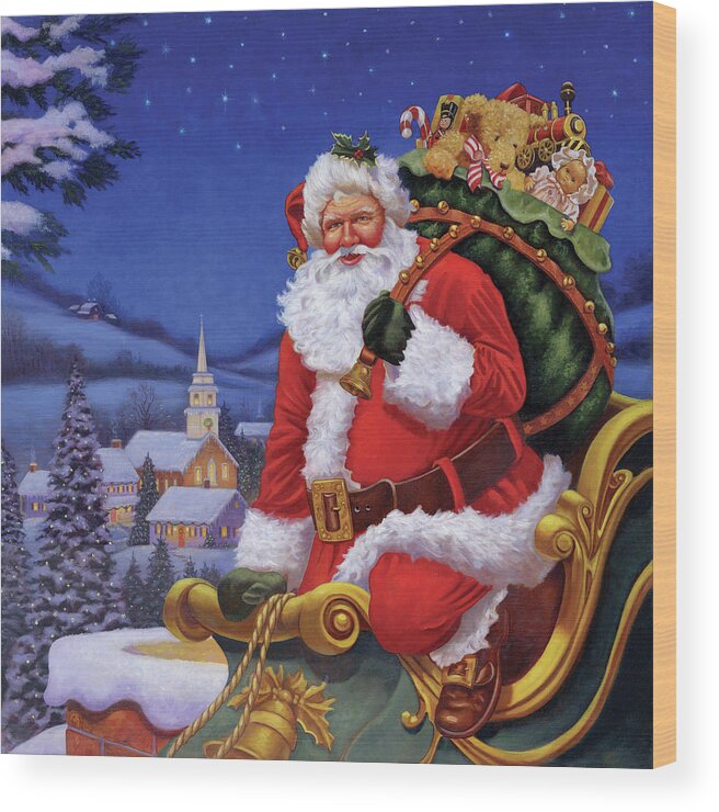 Roof Top Santa Wood Print featuring the painting Roof Top Santa by Christopher Nick