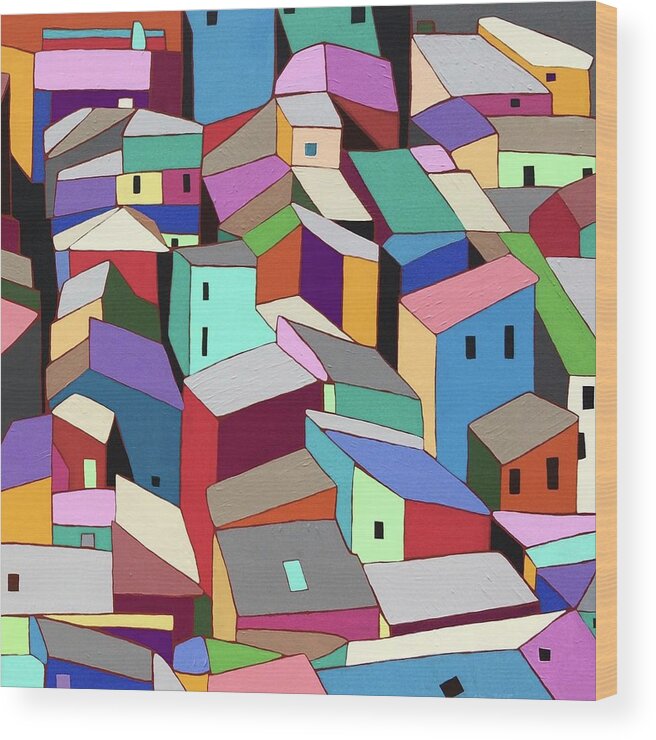 Abstract Wood Print featuring the painting Rooftops II by Nikki Galapon
