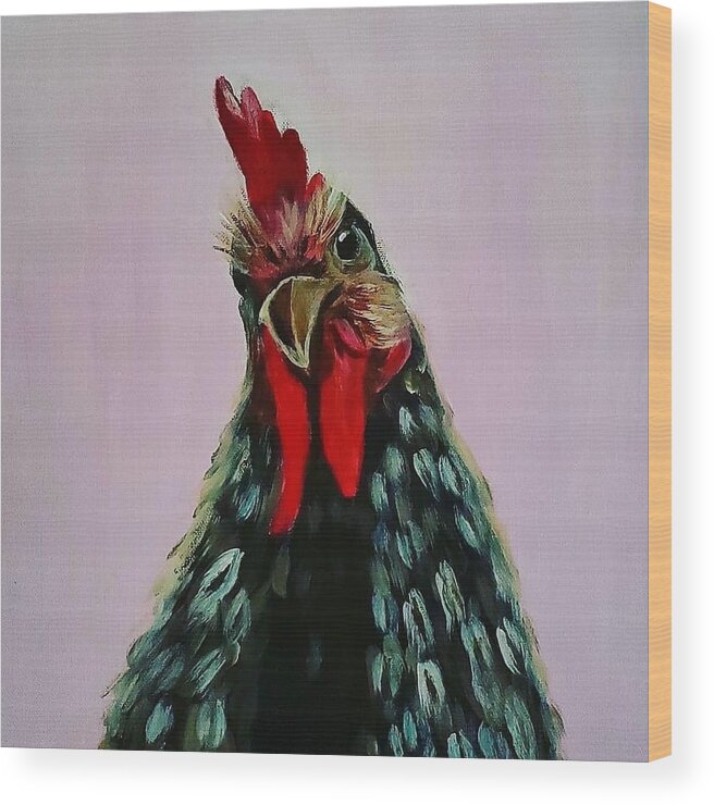 Chicken Wood Print featuring the painting Rooster by Amy Kuenzie