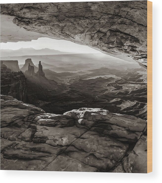 Canyonlands Park Wood Print featuring the photograph Rustic Landscape of Canyonlands National Park - Sepia Edition by Gregory Ballos